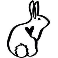 Black line drawing of a rabbit on a white background